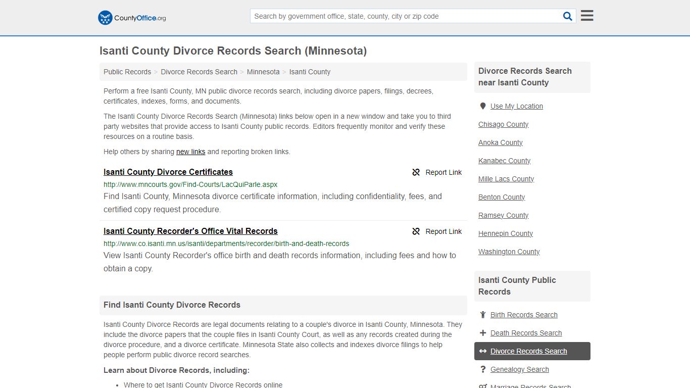 Isanti County Divorce Records Search (Minnesota) - County Office